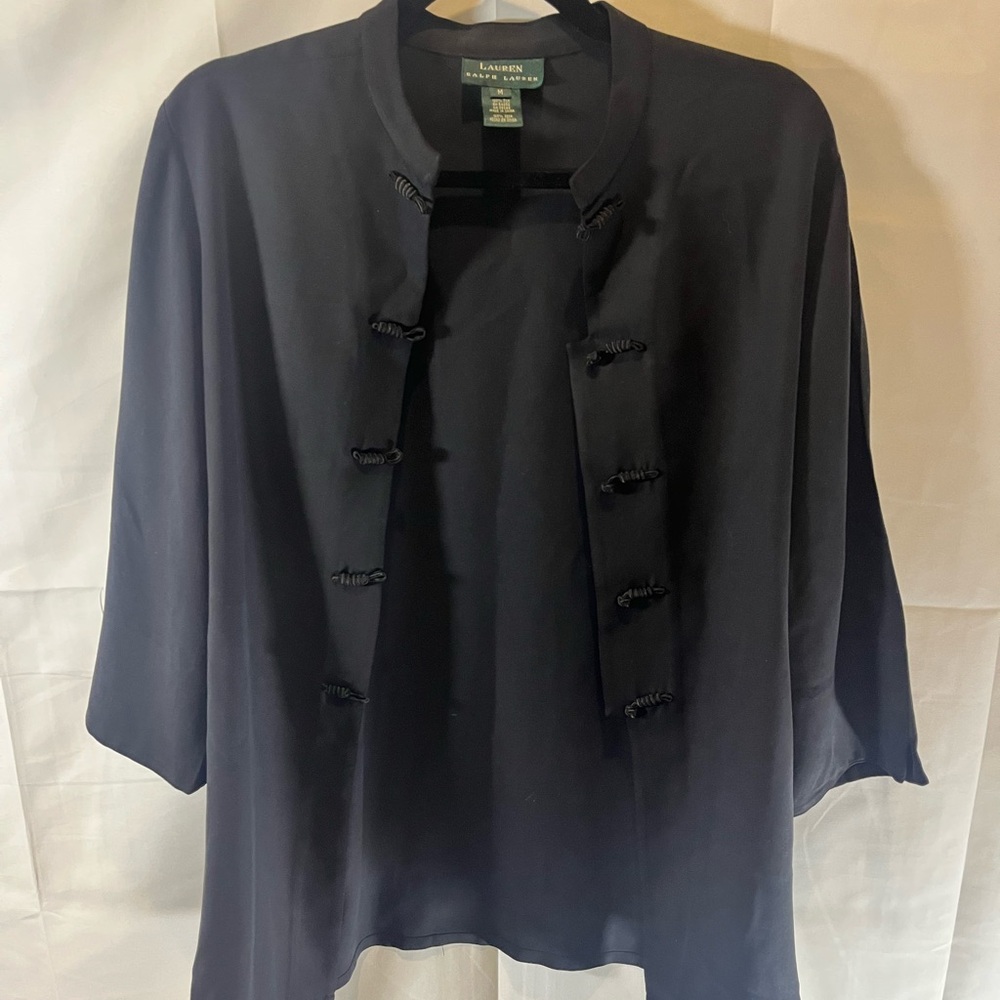 Ralph Lauren Navy Silk Mandarin Button Tunic